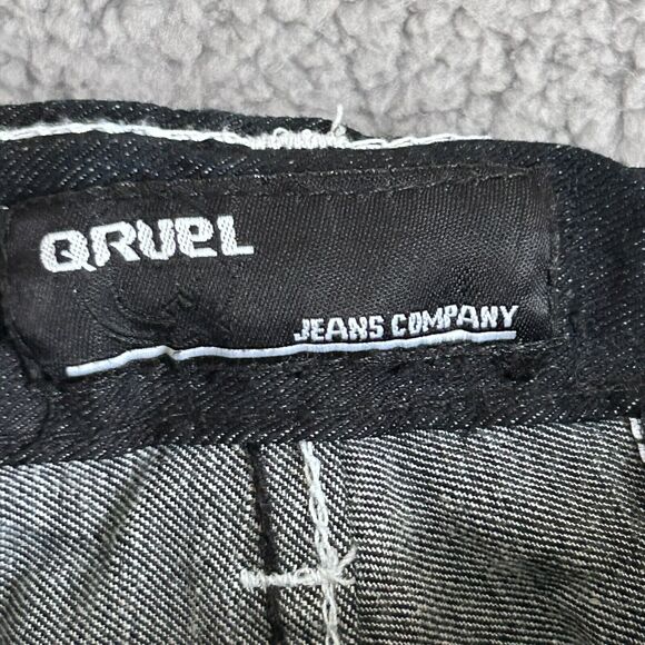 Qruel Jeans Co. Mens 34 X 30 1/2 Embroidered Pocket Skater Denim Black Jeans - Picture 2 of 16